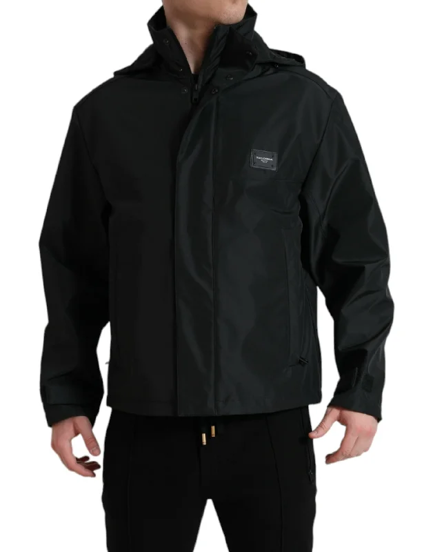Sleek Black Windbreaker Jacket Jacket Blazer Coat