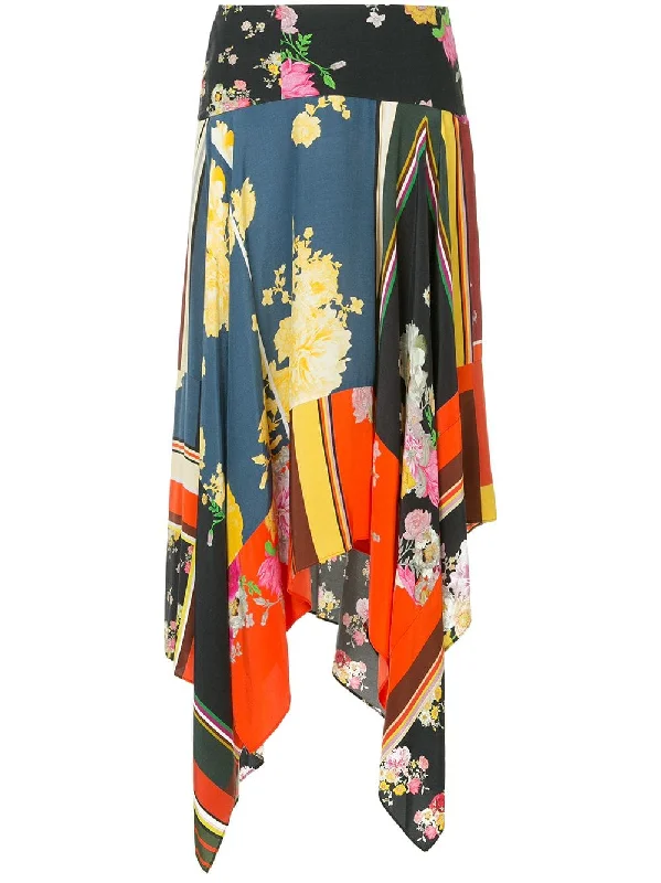 multi-print asymmetric skirt silk skirt sleek