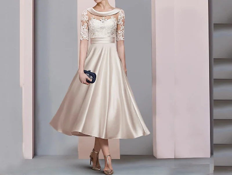 Champagne A-line Tea Length Mother of the Bride Dresses with Half Sleeves Tunics Favorite customer