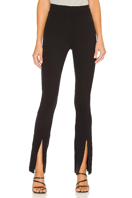 Neoprene Split Front Pants In Black Modern Stretch Trousers