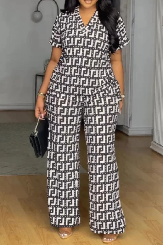 Geometric Print Versatile Drawstring Wide Leg Pant Suit Stylish Harem Pants