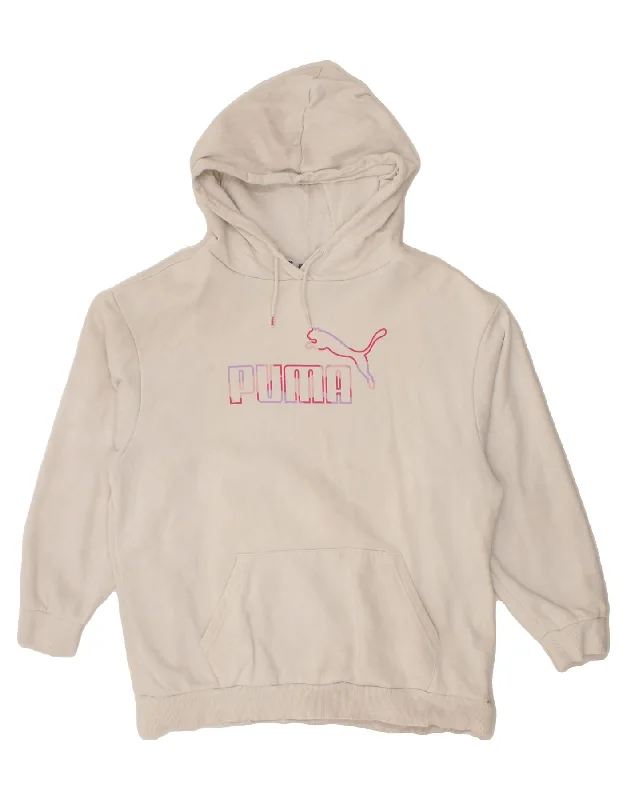 PUMA Womens Oversized Graphic Hoodie Jumper UK 16 Large White Cotton Hoodie with Contrast Stitching Detailed Premium