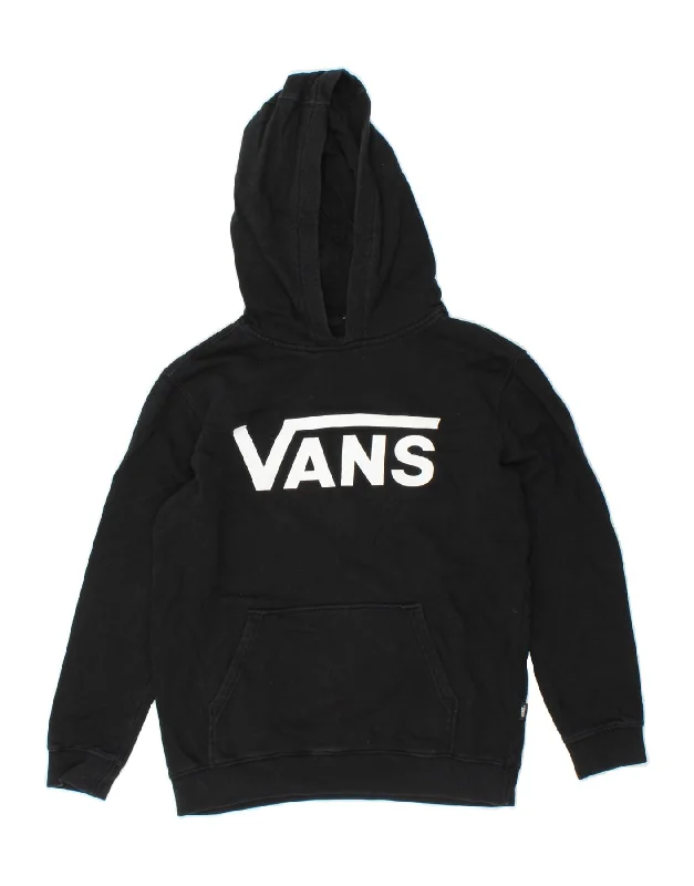 VANS Womens Graphic Hoodie Jumper UK 16 Large Black Cotton Hoodie with Gradient Ombre Colorful