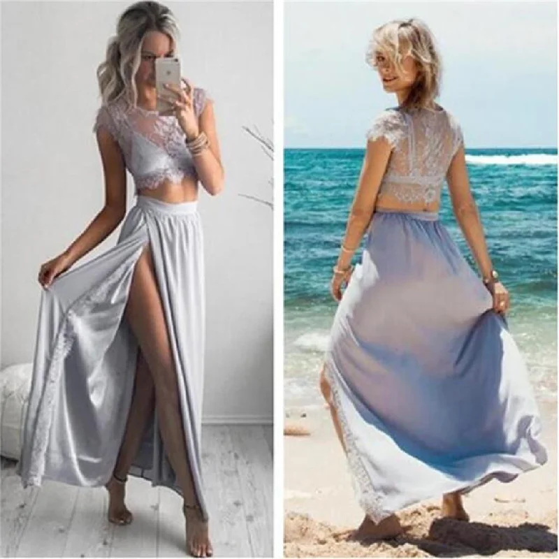 Two Pieces Prom Dresses,Cap Sleeves Prom Dresses,Side Slit Prom Dresses,Cheap Prom Dresses,Beach Party Dresses,Newest Prom Dresses ,Prom Dresses Online,PD0089 Tunics Wedding white