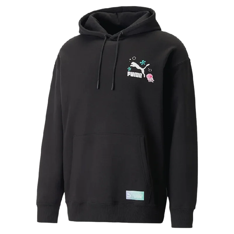 Puma Spongebob Graphic Hoodie Black Hoodie with Button Classic Timeless
