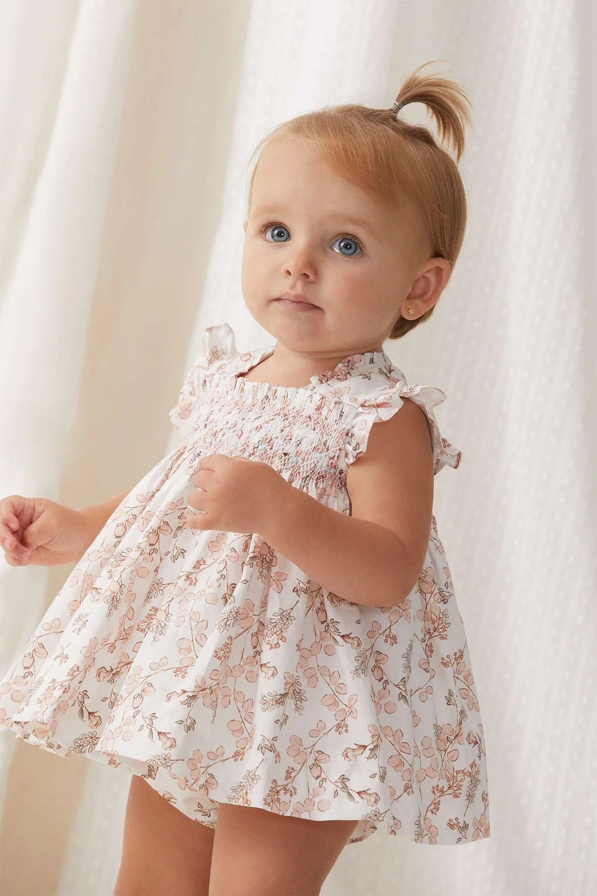 Tarteleta White & Pink Blossom Print Smocked Dress Set Halter Neckline Beach