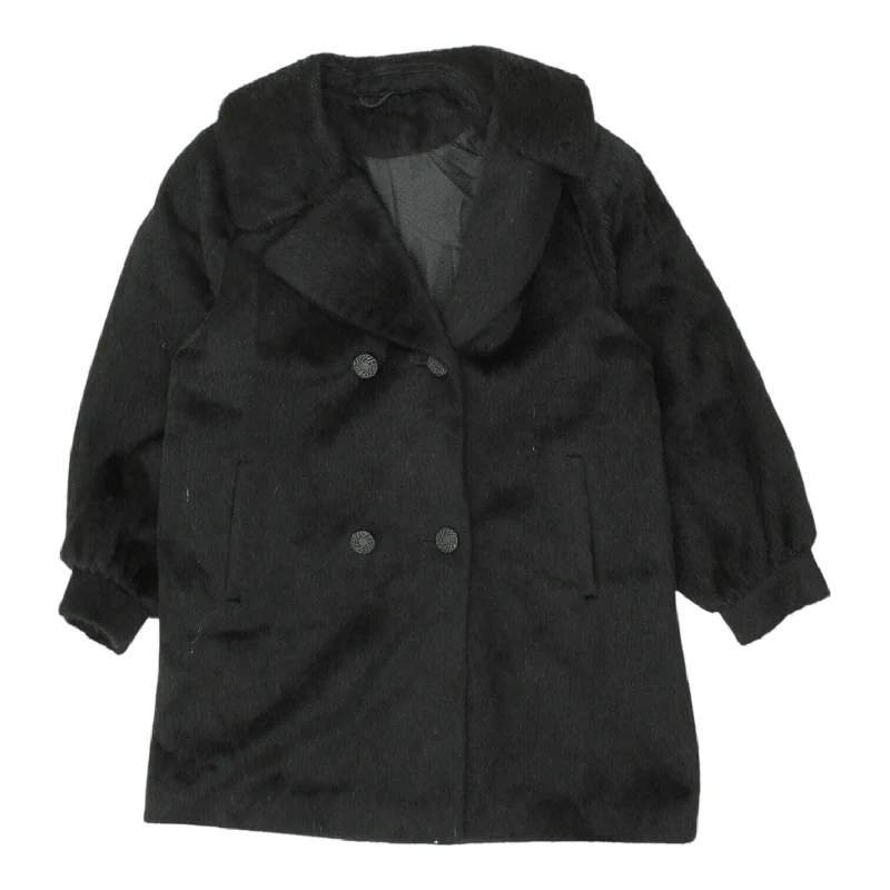 Hamminger Womens Black Fur Coat | Lama Hair Vintage Double Breasted Jacket Tiered Jacket Buttoned Jacket Zippered Jacket