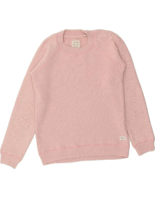 JACK WILLS Womens Sweatshirt Jumper UK 8 Small Pink Cotton Hoodie with Sequins Glamorous Eye-catching