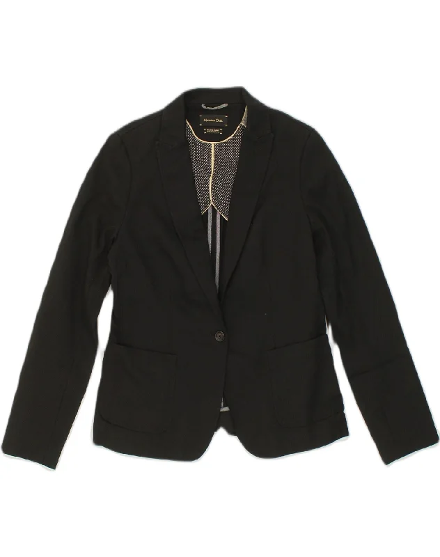MASSIMO DUTTI Womens Slim Fit 1 Button Blazer Jacket US 12 Large Black Embroidered Jacket Appliqued Jacket Beaded Jacket