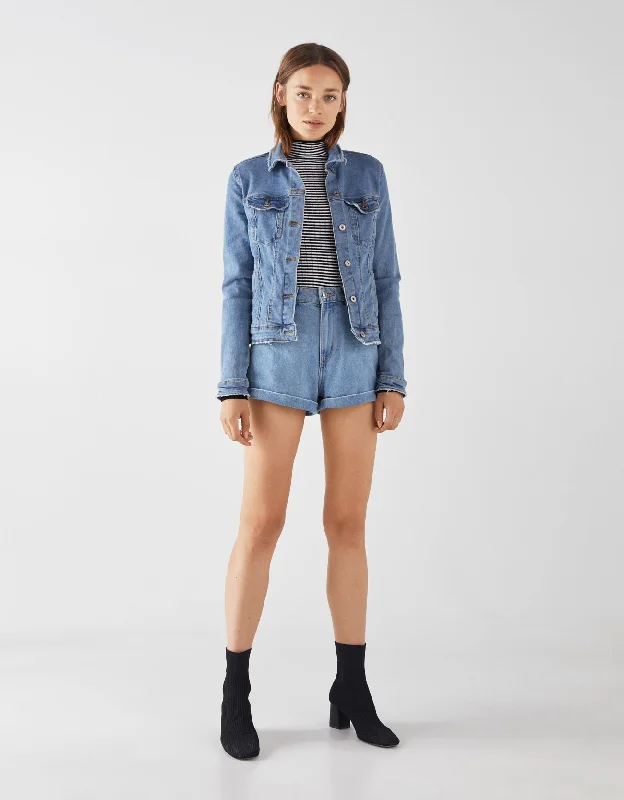 Denim jacket reverse Ribbed Jacket Pleated Jacket Ruffled Jacket