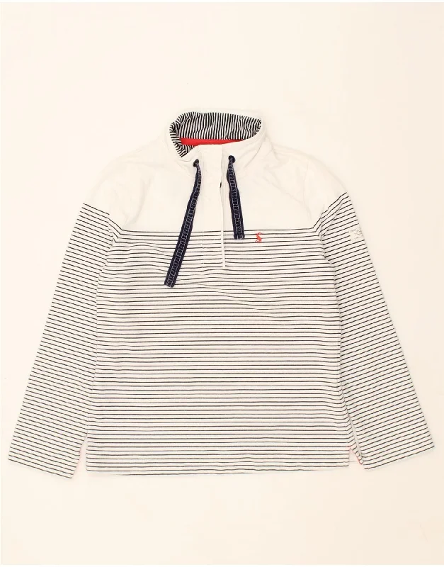 JOULES Womens Button Neck Sweatshirt Jumper UK 12 Medium White Striped Hoodie with Half-Zip Sporty Casual JOULES Womens Button Neck Sweatshirt Jumper UK 12 Medium White Striped Hoodie with Half-Zip Sporty Casual