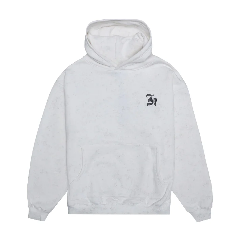 HOMME+ Old English Acid Wash Hoodie White Hoodie with Pattern Geometric Abstract