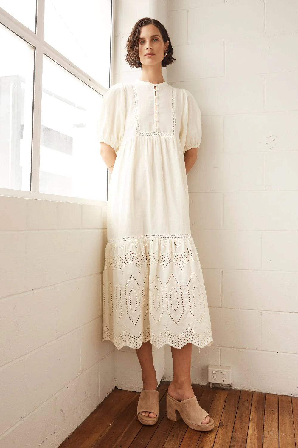 Helm Dress in Cream Broderie