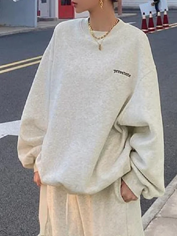 Simple Embroidery Embellished Oversized Sweatshirt Hoodie with Turtle Neck Cozy Winter