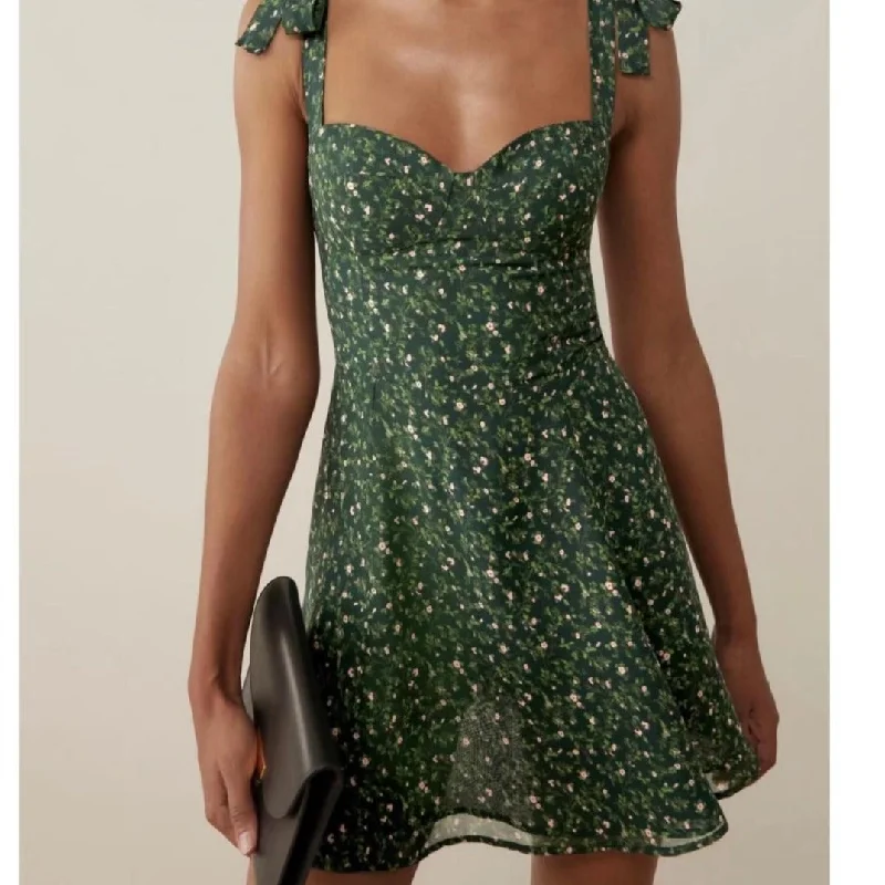 Wjczt Summer Party Dress Vestidos Elegant Dresses Green Flora Back Elastic Front Hollow Out Mini Dress Tunics Luxurious high-end