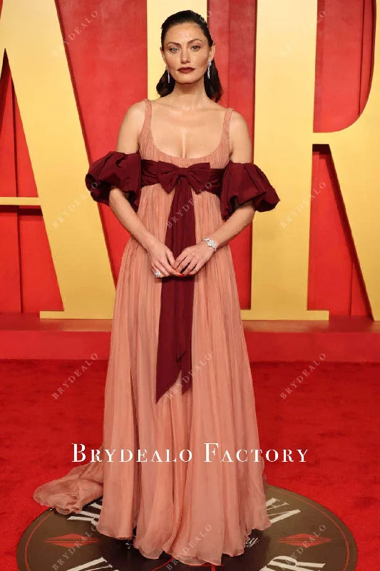 Phoebe Tonkin Peach A-Line 2024 Oscars After Party Dress Pencil Length Work