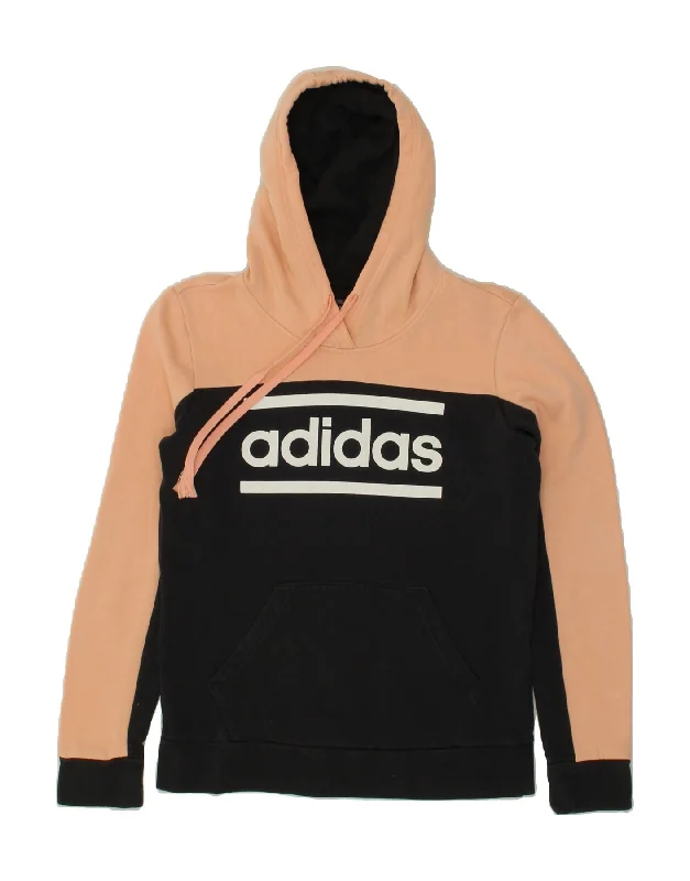 ADIDAS Womens Graphic Hoodie Jumper UK 8/10 Small Black Colourblock Cotton Hoodie with Turtle Neck Cozy Winter