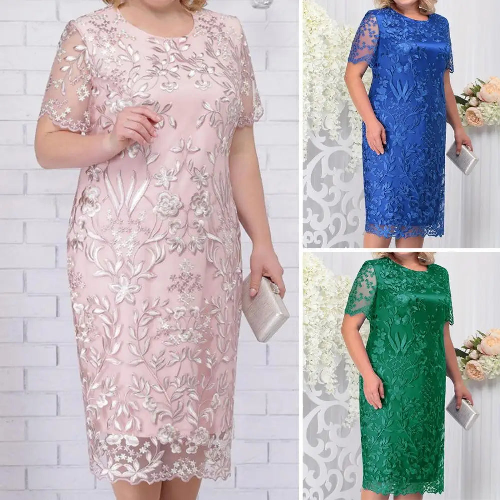 Summer Midi Loose Dresses Wedding Guest Women's Short Sleeve Lace Mesh Floral Elegant Sexy Bodycon Formal Evening Party Dresses Tunics Hiking breathable
