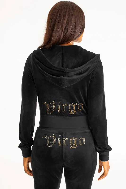 Virgo Big Bling Velour Hoodie Hoodie with Exposed Zipper Edgy Industrial