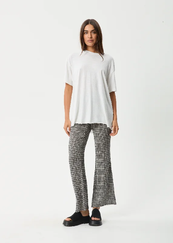 AFENDS Womens Asta - Seersucker Flare Pant - Steel Check Stylish Casual Pants