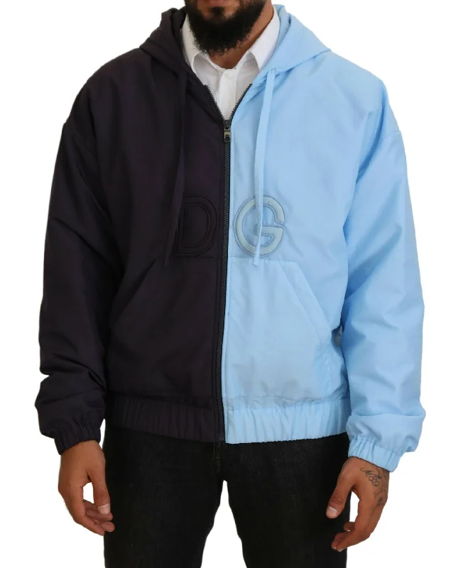 Elegant Hooded Blue Jacket - Full Zipper Closure Elasticated Jacket Padded Jacket Insulated Jacket