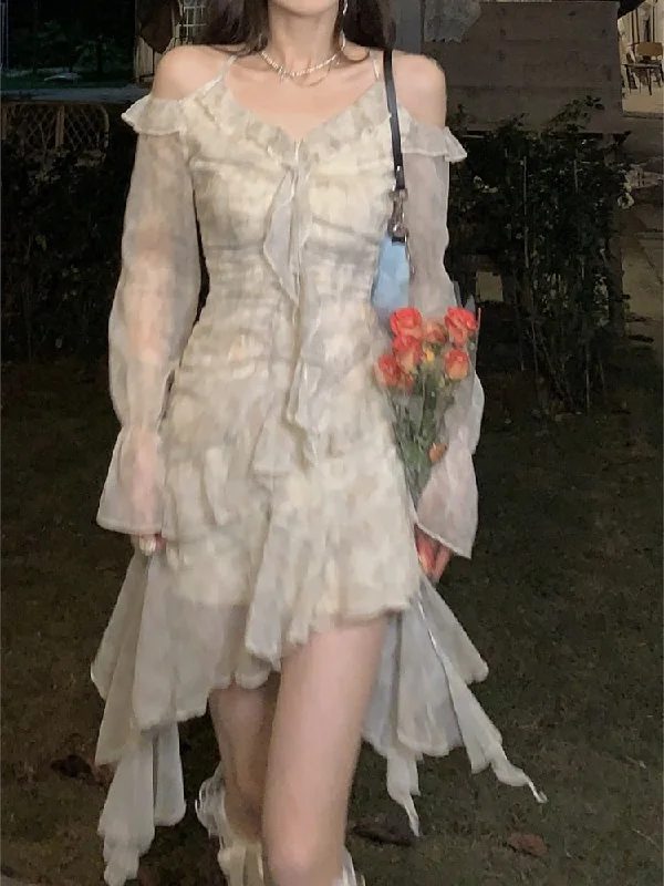 Wjczt Long Sleeve Floral Y2k Mini Dress Woman Beach Elegant Short Party Dress Casual Vintage One Piece Dress Korea Fashion Spring Tunics Seasonal trendy