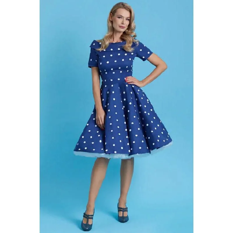 Dolly & Dotty Darlene Dress in Navy Blue with White Polka Dots Tunics Trousers formal