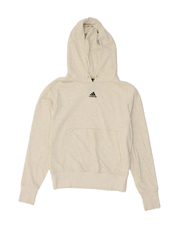 ADIDAS Womens Hoodie Jumper UK 6 XS Grey Cotton Hoodie with Front Slit Layering Stylish