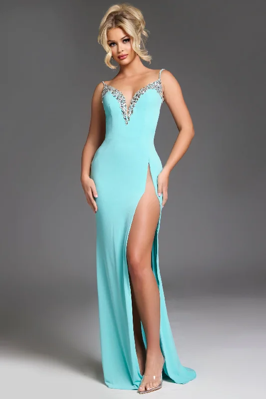 Jovani -38989 V-Neck Embellished Sheath Dress Tunics Chinos classic