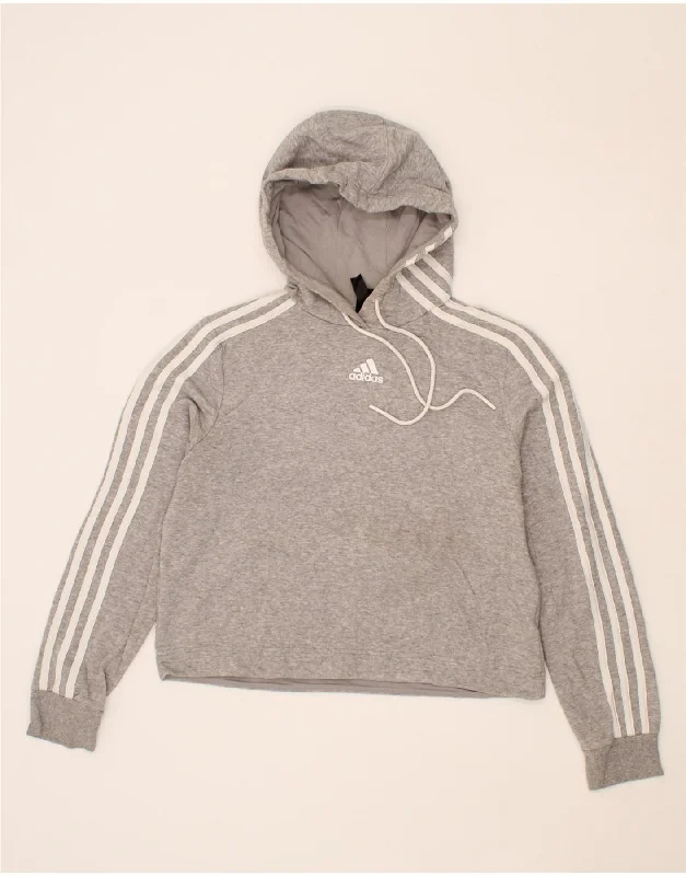 ADIDAS Womens Crop Oversized Hoodie Jumper UK 8/10 Small Grey Cotton Hoodie with Thumb Holes Functional Cozy