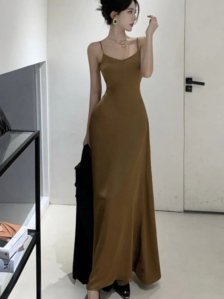 Wjczt French Vintage Evening Party Dress Spaghetti Strap Long Dresses for Women Summer New Backless Slim Prom Robe Maxi Vestidos Mujer Tunics Top rated