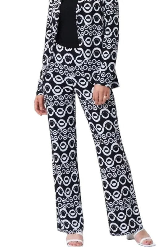 Geometric Print Pants In Black/vanilla Cozy Fitted Pants