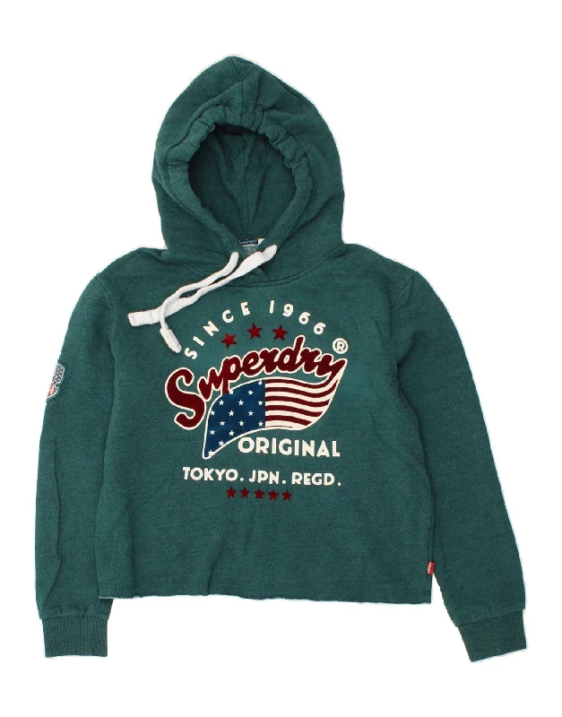 SUPERDRY Womens Tokyo Graphic Hoodie Jumper UK 12 Medium  Green Cotton Hoodie with Earth Tones Natural Calm