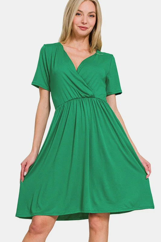 Zenana Surplice Short Sleeve Brushed DTY Dress Tunics Versatile all-occasion