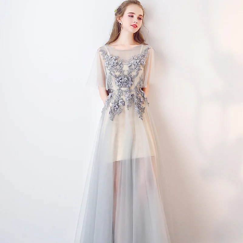 Long Prom Dresses, Tulle Prom Dresses, A-Line Party Dresses, V-Back Evening Dresses, Floor-Length Prom Dresses , Applique Prom Dresses, Charming Prom Dress, LB0481 Halter Neckline Beach