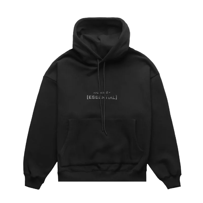 HOMME+ Essential Hoodie Black Hoodie with Longline Fit Extended Stylish