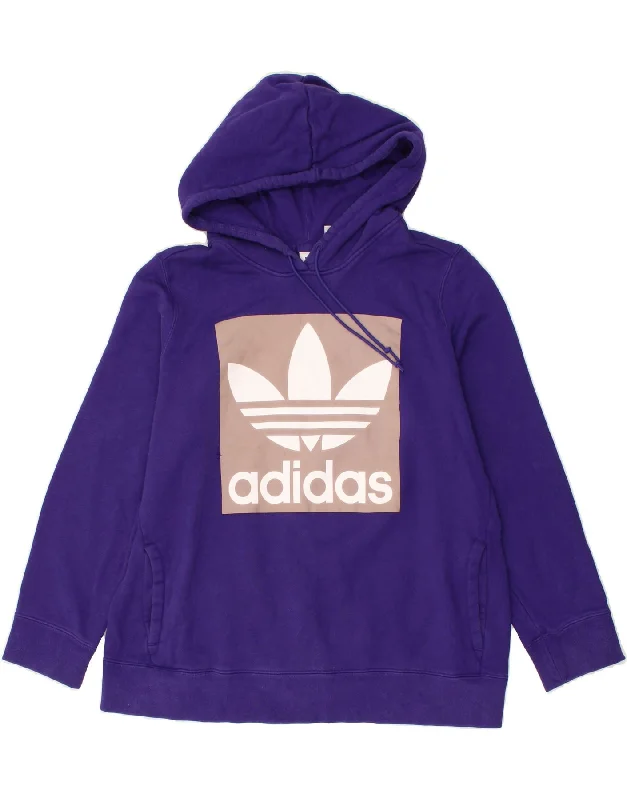 ADIDAS Womens Graphic Hoodie Jumper UK 18 XL Blue Cotton Hoodie with Lace Feminine Delicate