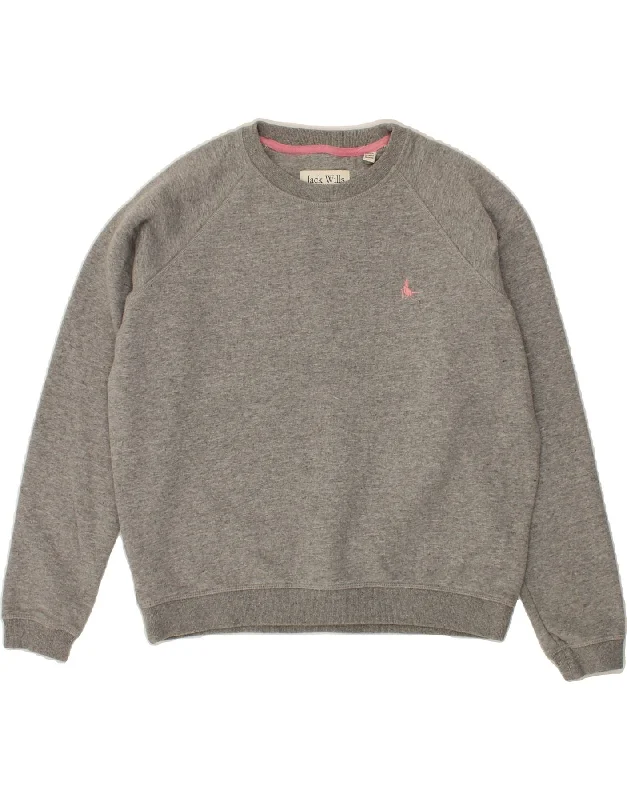 JACK WILLS Womens Loose Fit Sweatshirt Jumper UK 14 Large Grey Cotton Hoodie with Cuffed Sleeves Snug Secure