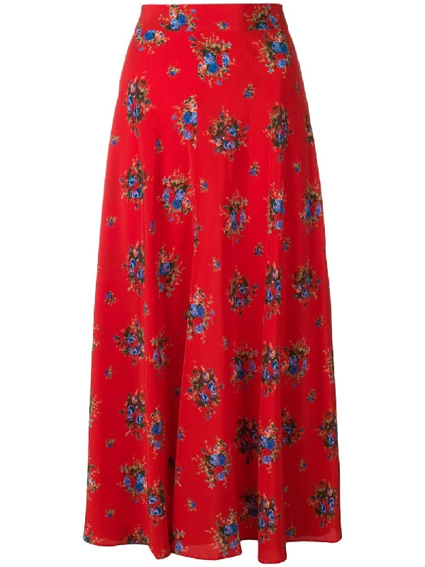 floral mid-calf skirt linen skirt natural
