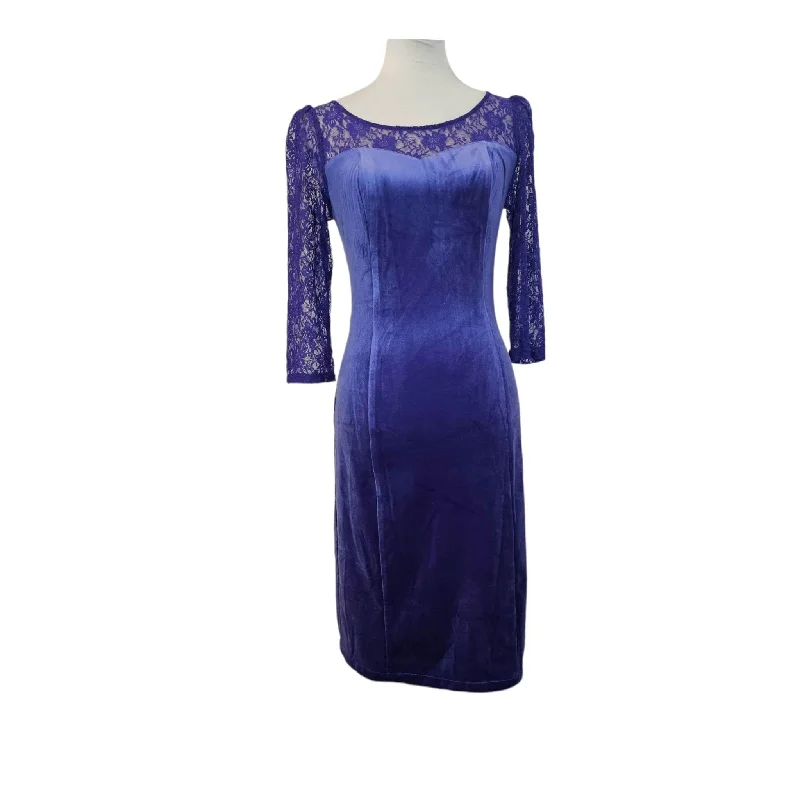 H & R Blue Velvet and Lace Dress Casual Short Summer