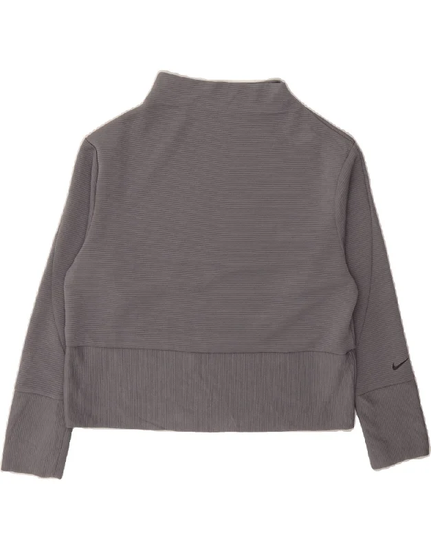 NIKE Womens Sweatshirt Jumper UK 14 Medium Grey Polyester Hoodie with Exposed Zipper Edgy Industrial