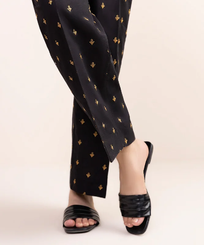 Embroidered Cambric Straight Pants Comfortable Denim Leggings