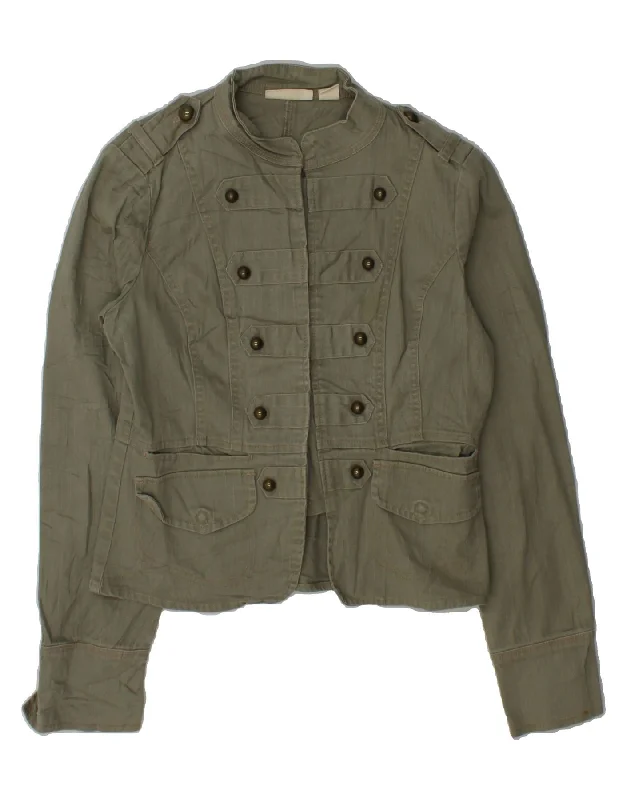 DKNY Womens Military Jacket UK 14 Medium Green Cotton Herringbone Jacket Houndstooth Jacket Plaid Jacket