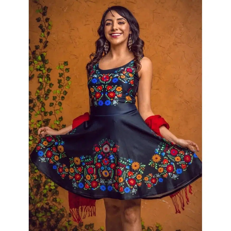 Paulina Mexican Embroidery Print Dress Tunics Hiking breathable