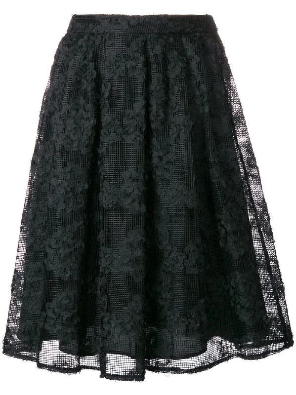 floral appliquée gathered skirt leather skirt modern