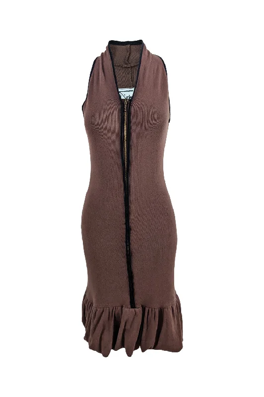 Richmond Cornejo Vintage Brown Puffball Skirt Party Dress, 1980s Lace Sexy Club