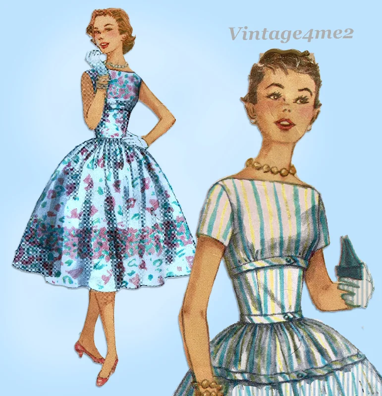 Simplicity 1556: 1950s Teen Misses Party Dress Size 32 B Vintage Sewing Pattern Tunics Brand named