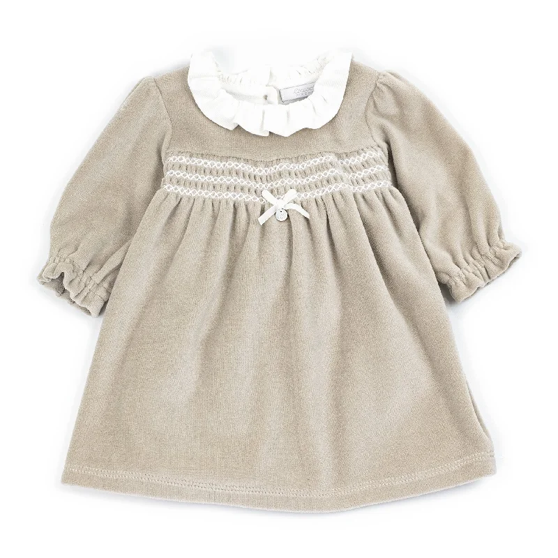 Coccode Beige Velour Smocked Dress Tunics Polka dots