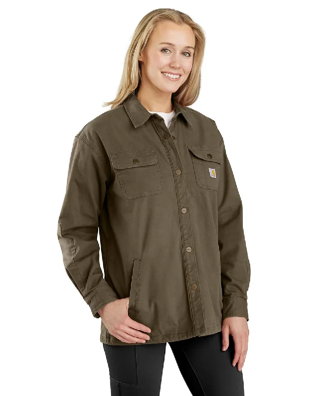 Carhartt Women's Lined Shirt Jacket - Tarmac Stand-Up Collar Roll-Neck Collar Turtle Neck Carhartt Women's Lined Shirt Jacket - Tarmac Stand-Up Collar Roll-Neck Collar Turtle Neck