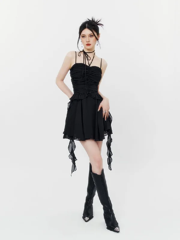 Ruffle Trim Mini Party Dress Tunics Polka dots
